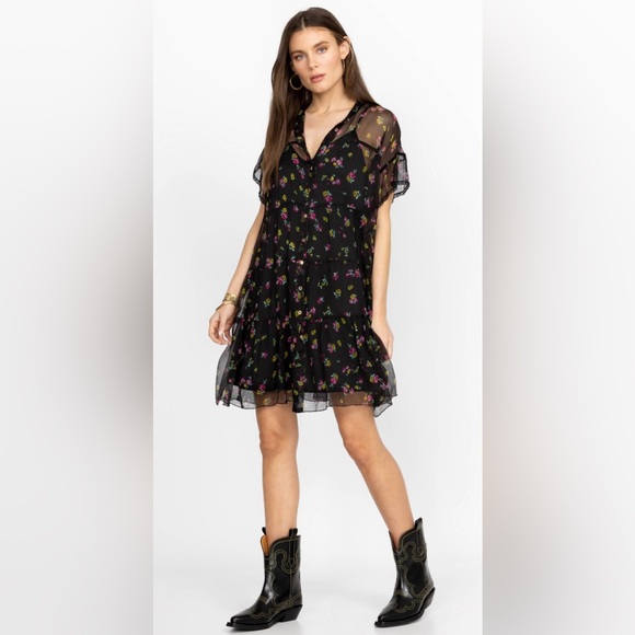 Johnny Was NATALIA TIERED Silk MINI DRESS Size Large - Picture 1 of 11